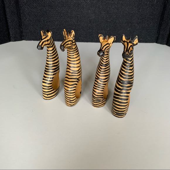 Accents Vintage Besmo African Tribal Carved Wood Lot Kenya Zebra Napkin Rings Set Of 4 Poshmark